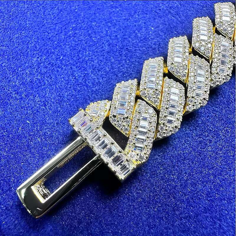 Elegant 13mm Moissanite Cuban Link Chain Necklace Pure 925 Silver Sterling with 10K Gold Accents OACOCA