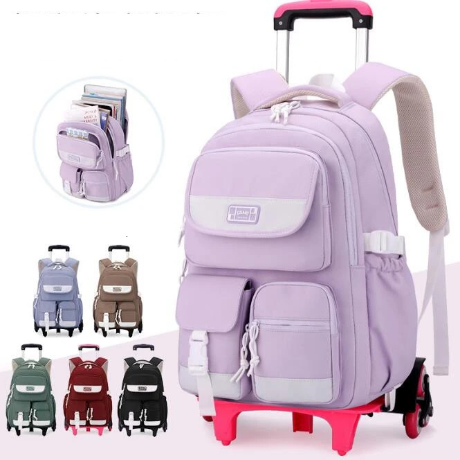 School Rolling Backpack for girls Wheeled backpack Primary Trolley Bags Middle schoolbag with wheels 250605