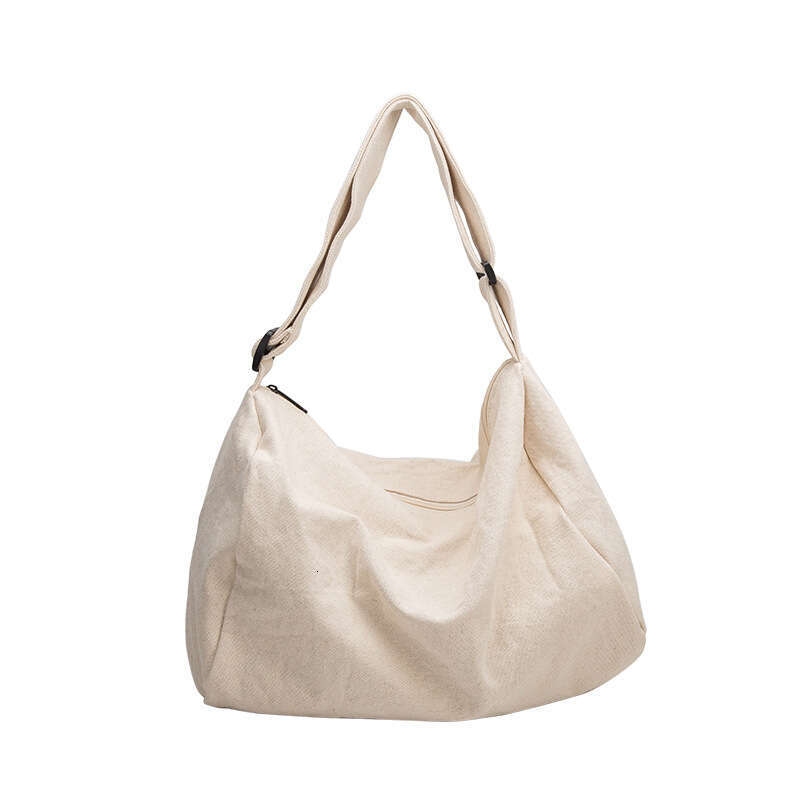 Korean Simple Student Canvas Versatile Mori Style Literary Single Shoulder Ins Casual Solid Color Zipper Crossbody Bag