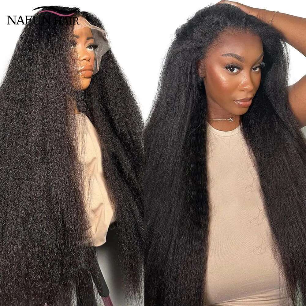 Kinky 13x4 HD Front Human Hair Brazilian Yaki Straight Frontal Wig 4x4 Lace Closure Wigs