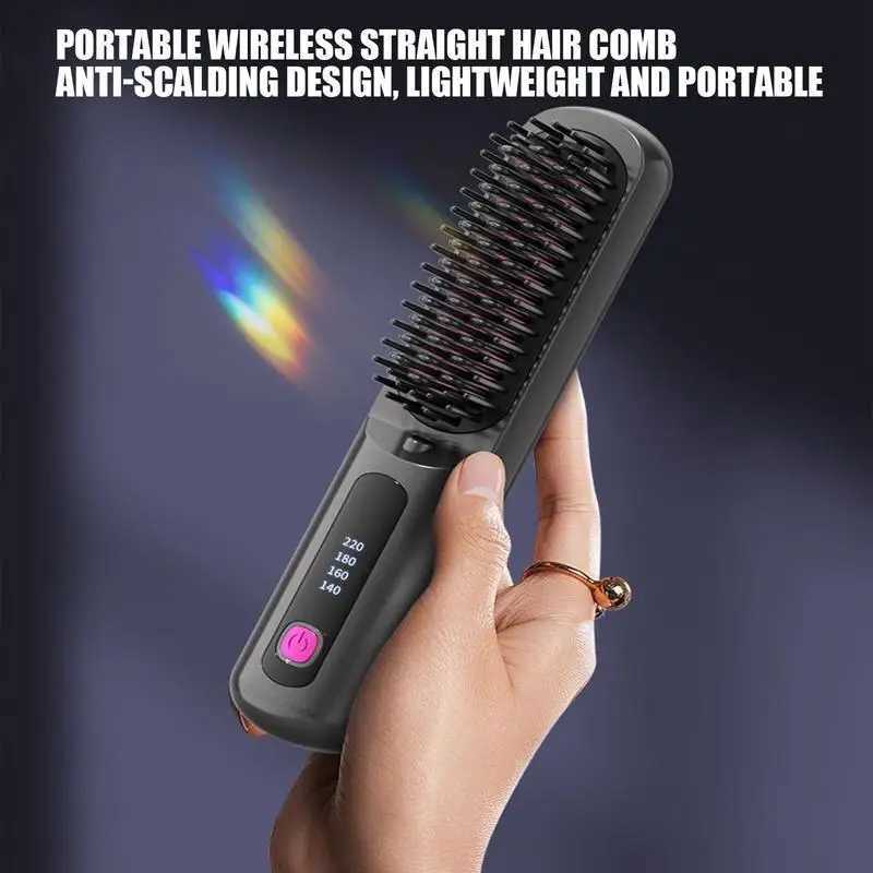 Cordless Hair Straightener Portable Straightening Comb 4 Levels Adjustable Rechargeable Fast Heating Straightener for Home W250610