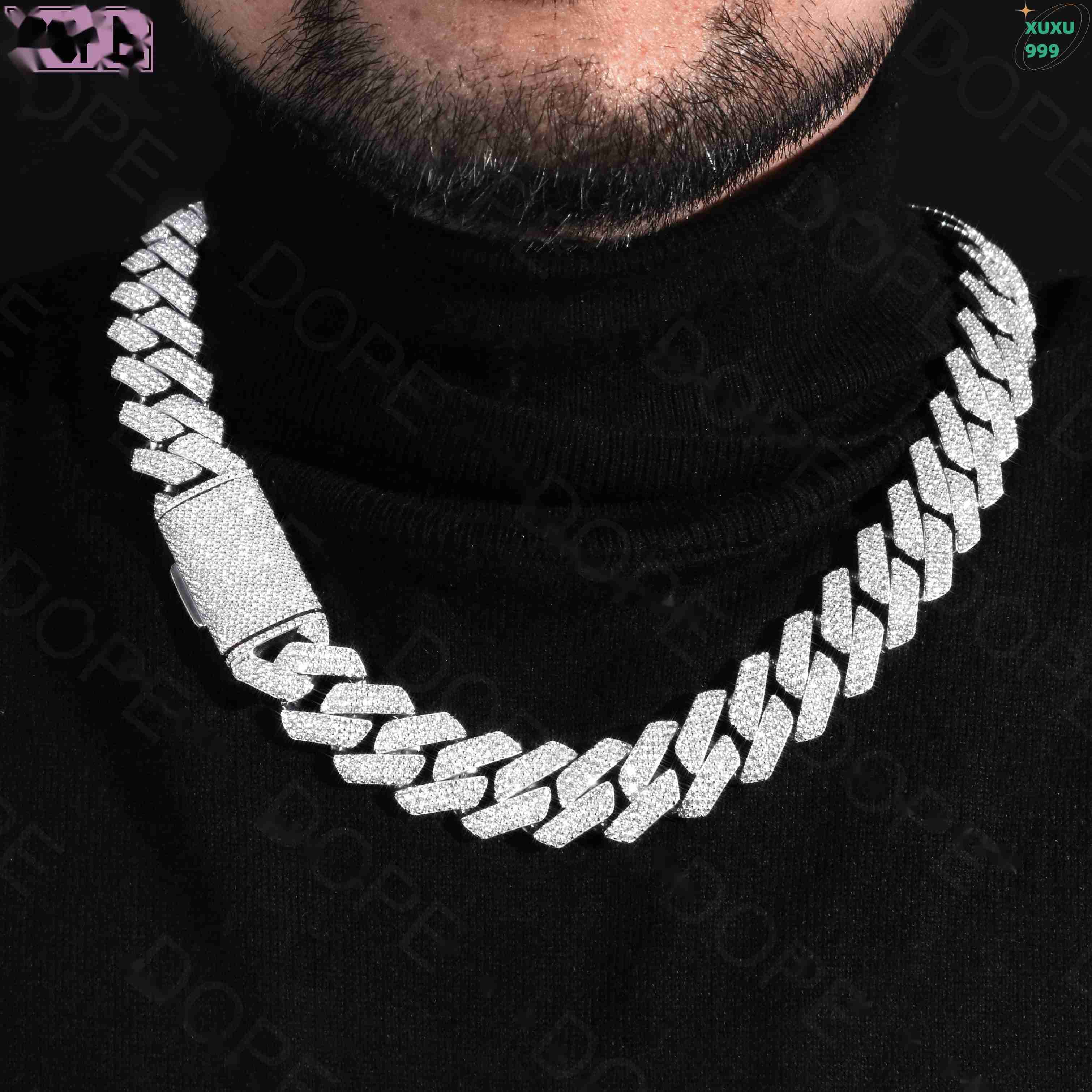 OACOCA Hip Hop 18mm Moissanite Cuban Link Chain Men Iced Out Thick Cuban Necklace Moissanite Cuban Chain