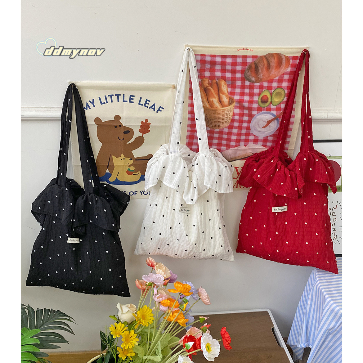 2025 Spring Summer New Mesh Shoulder Fairy Style Ruffle Handbag Women Vacation Chiffon Cherry Bag ddmynov