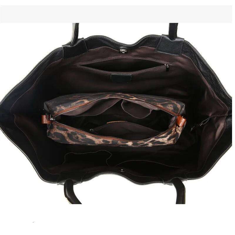 Fashion Large Handbag Women Soft Genuine Leather Shoulder Bags Simple Design Composite Bag Female Casual Shopping Tote