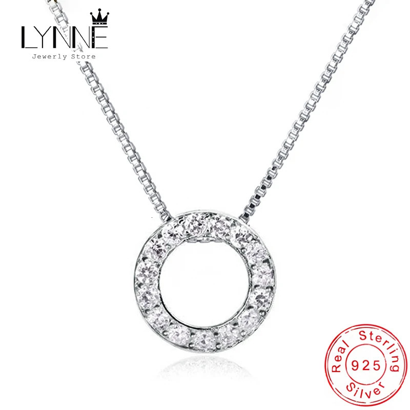 Fashion 925 Sterling Silver Jewelry Round Zircon Pendants Necklace Fine Semi Rhinestone Circle Clavicle Chain Choker 250609