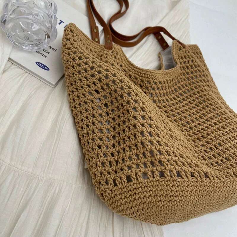 Leisure And Artistic Style Hollowed Out Single Shoulder Tote Grass Woven Bag, Versatile Daily Lazy Women's Bag