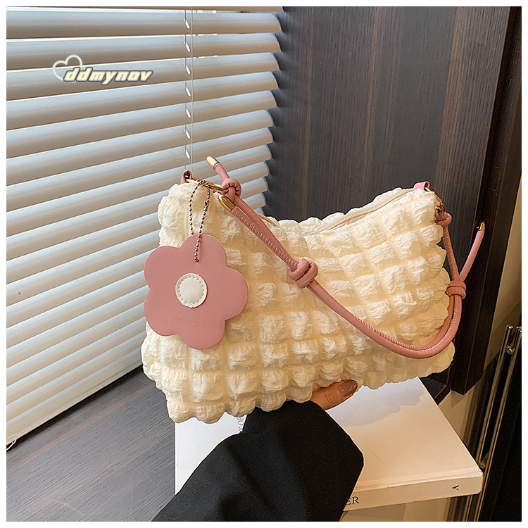 Bubble Flower Cylinder for Women 2024 New Korean and Japanese Style Girl Textured Shoulder Handheld Lunch Shopping Bag ddmynov