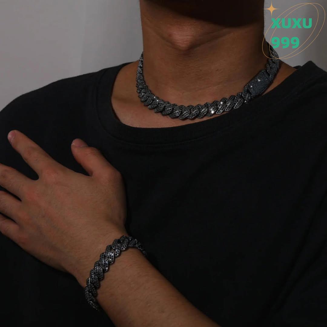 OACOCA Top Quality Moissanite Hip Hop Jewelry GRA Certificate Iced Out 15mm 925 Sterling Silver Mens Cuban Link Chain