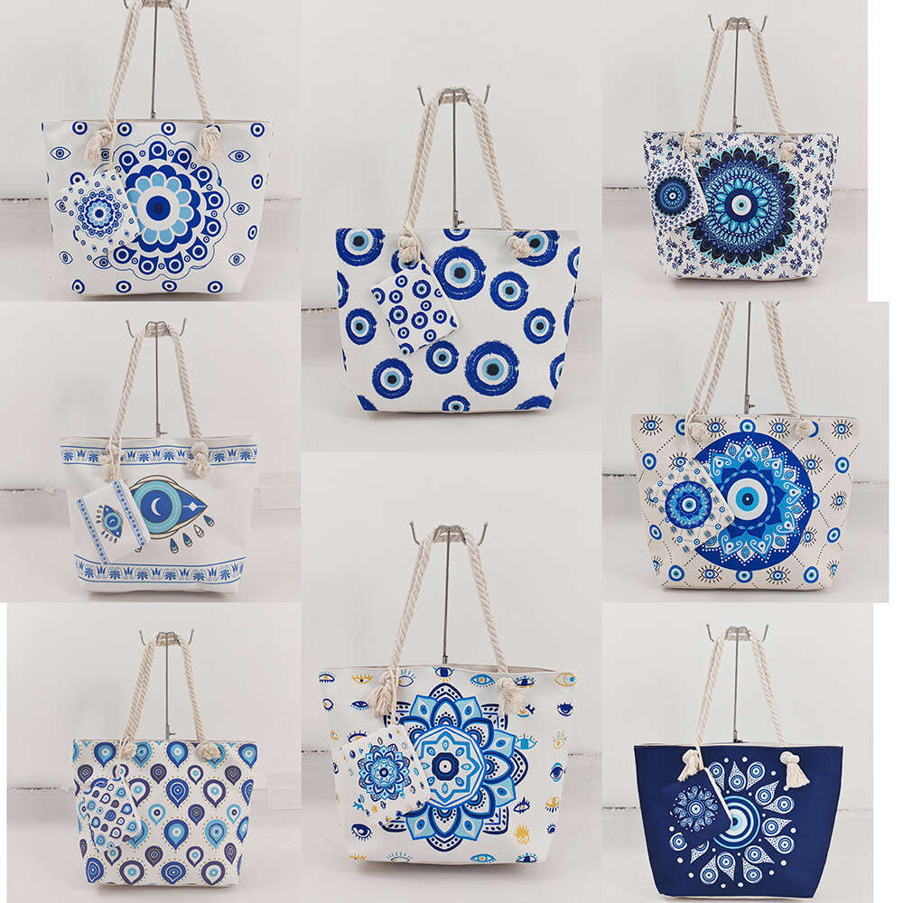 2024 New Hot-Selling Demon Eye Canvas Handbag Shoulder Travel Large Capacity Beach Bag