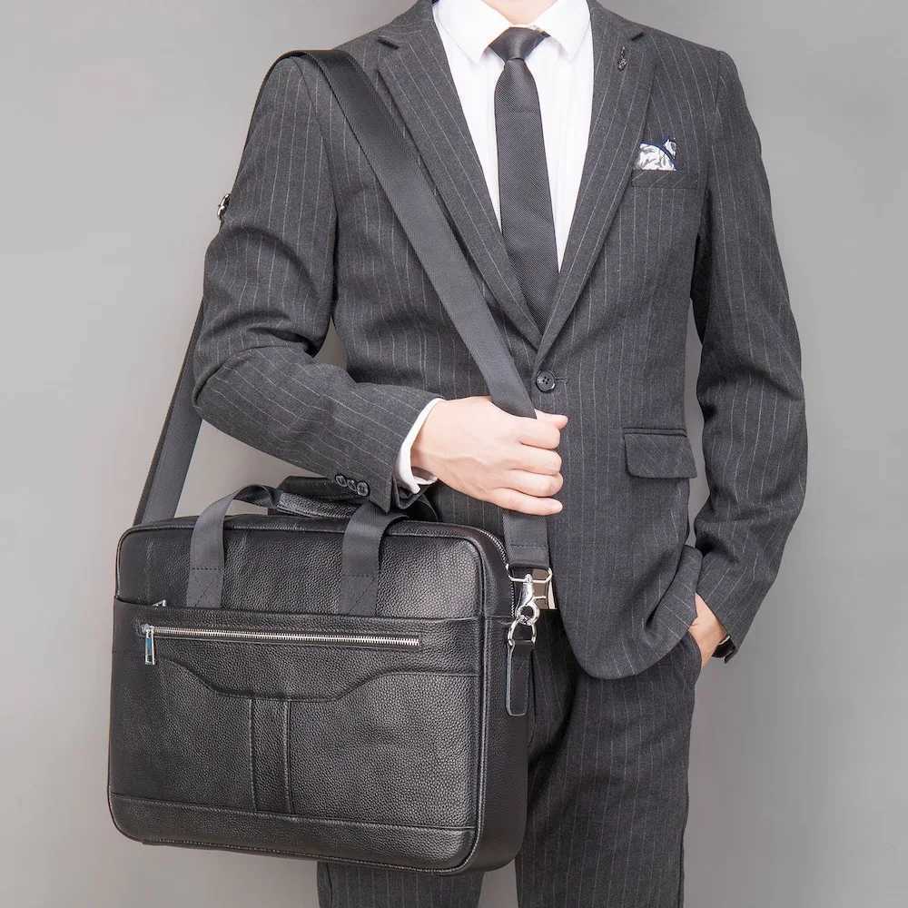 Mens Genuine Leather Business Briefcase Hand Bag Laptop Bag 15.6 inch Laptop for Work Conference Business Trip W250610