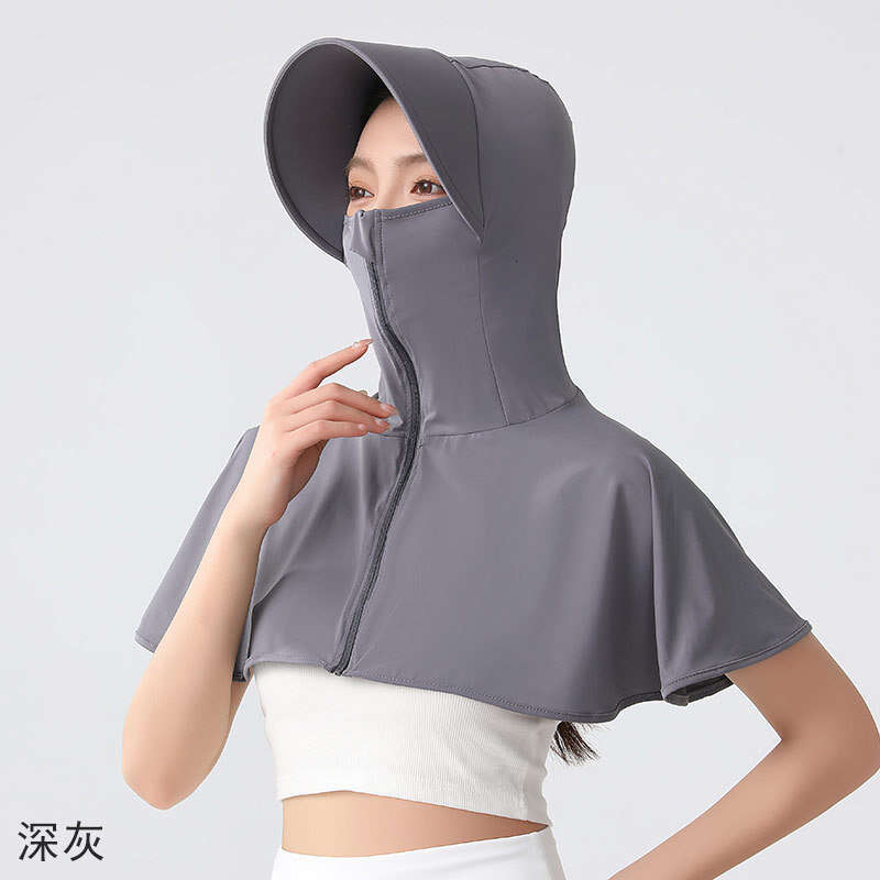 Designer Clothing 2025 Wide Brim Upf50+ Sun Mask Summer Women Ice Silk Face Cover Neck Guard UV Protection Large Shawl Hat Combo