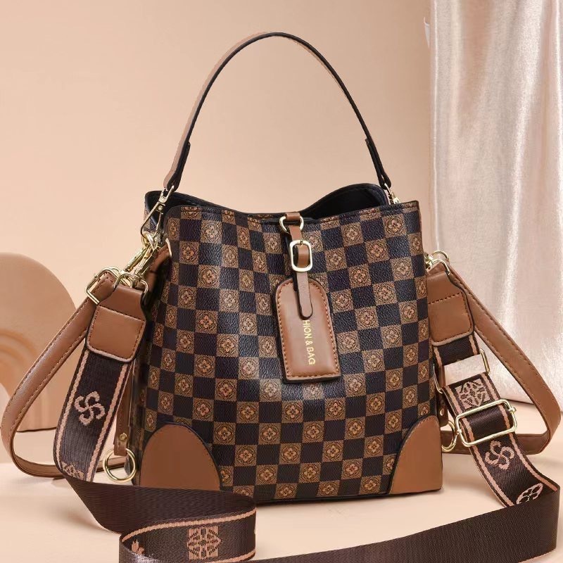 Hot Selling New Exquisite Women's Bagpu Plaid Bucket Large Capacity Shoulder Crossbody Bag Ladies Bags
