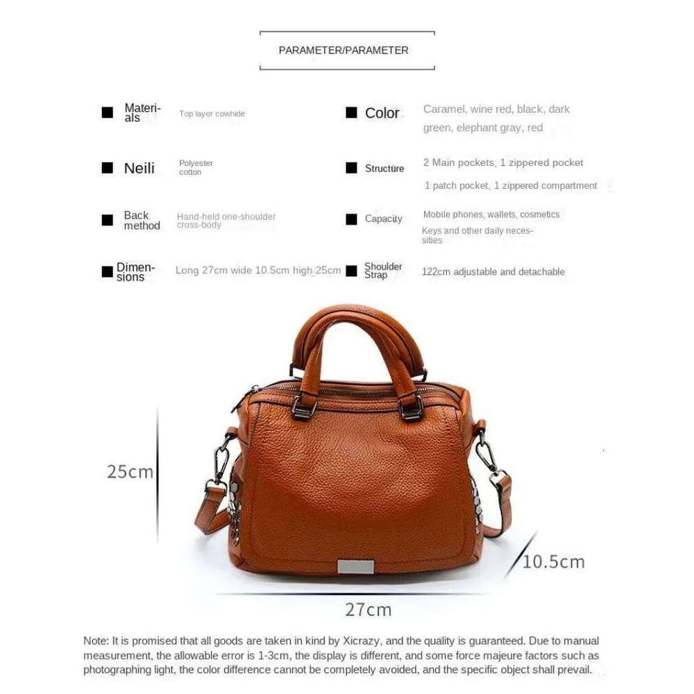 Cowhide Woman Soft Narural Retro Handbag Genuine Leather Cowhide Women's Shoulder Cross Bag