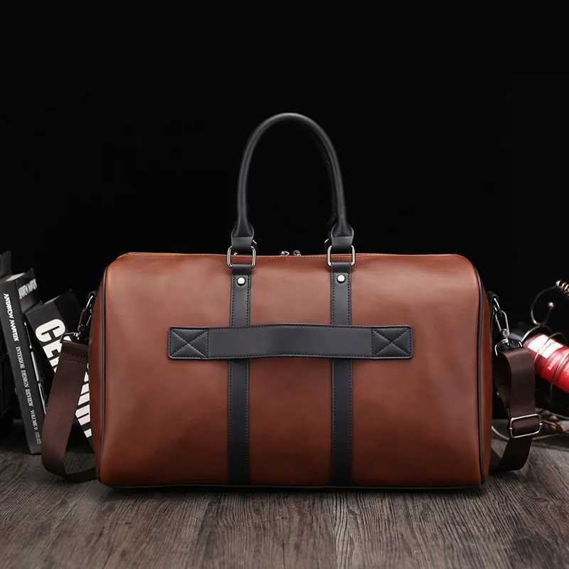 Mens Travel Tote Duffle Gym Bag Crazy Horse PU Leather Handbag Business Fitness Pocket Luggage Vintage Shoulder Sports Bag W250610