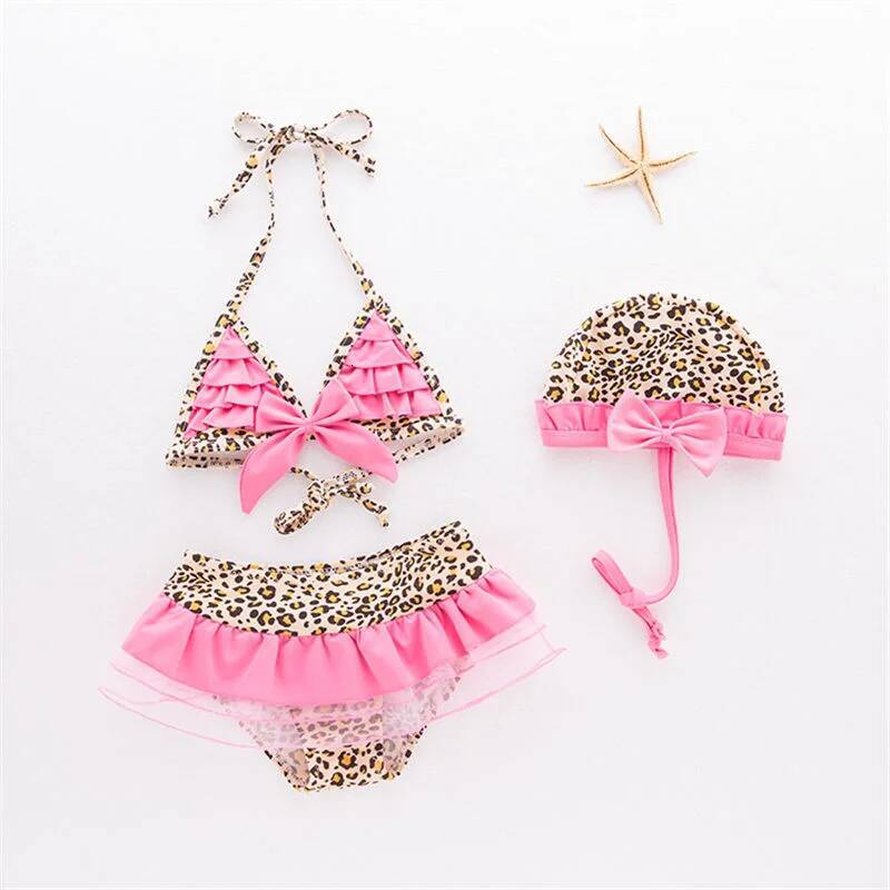 Kids Pink Leopard Swimsuit Swimwear Baby Child Beachwear Bikini Set Swimming Girls Bathing Suit