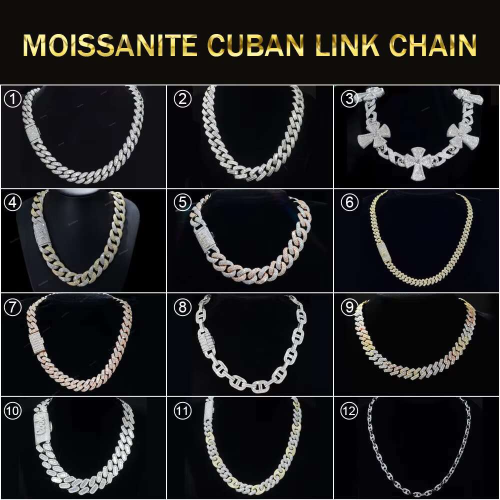 OACOCA Vvs Moissanite Cuban Chain Hip Hop Style Iced Out Round Brilliant Cut Gold Plated 925 Silver Necklace for Men Women