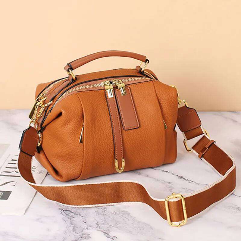2025 Designer Genuine Leather Handbag High-End Fashion Vintage Boston Pillow Lady Cowhide Tote Shoulder Crossbody Bag
