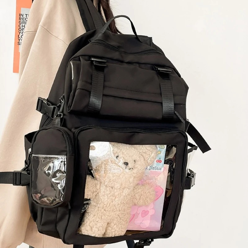 Transparent Vintage Pockets Students Backpacks Y2k Aesthetic Women Casual All Match Schoolbags Korean Trendy Streetwear Ita Bags 250606