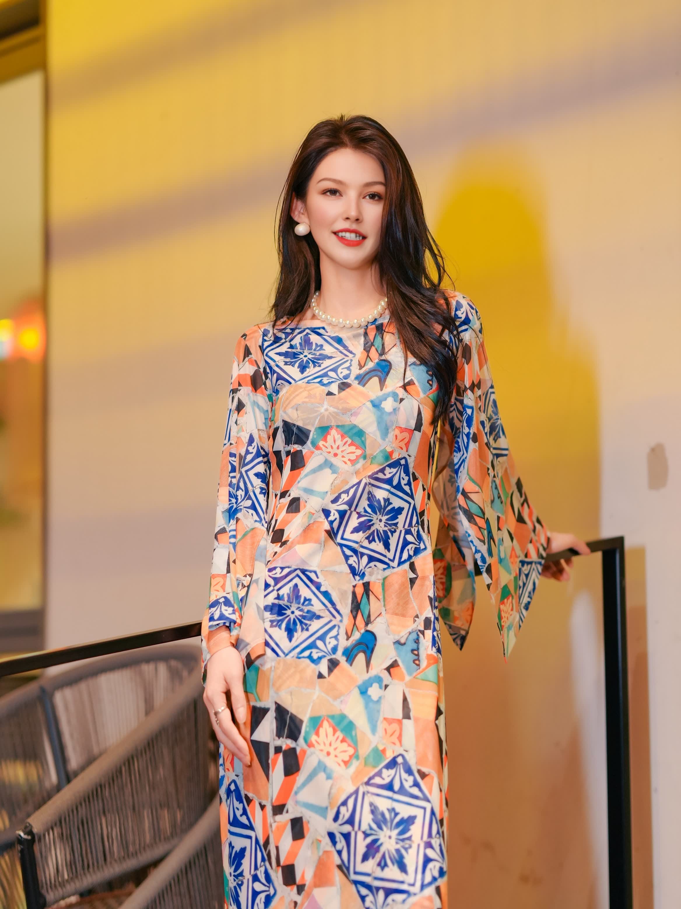HZHJ new original blue orange butterfly dance slimming mid sleeve dress elegant noble high-end fashion style