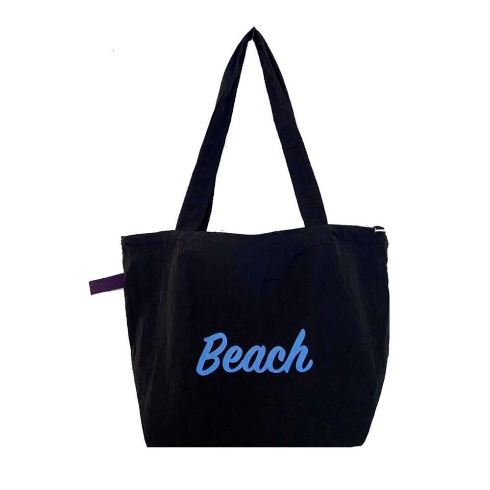 Women's Korean Style New Letter Print Nylon Shoulder Casual Versatile Lightweight Drawstring Large Capacity Tote Bag