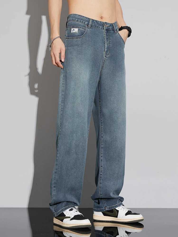 Summer Ultra-thin Lyocell Mens Jeans Soft Drape Loose Comfortable Wide-leg Ice Silk Pants Retro Elastic Casual Trousers M250610