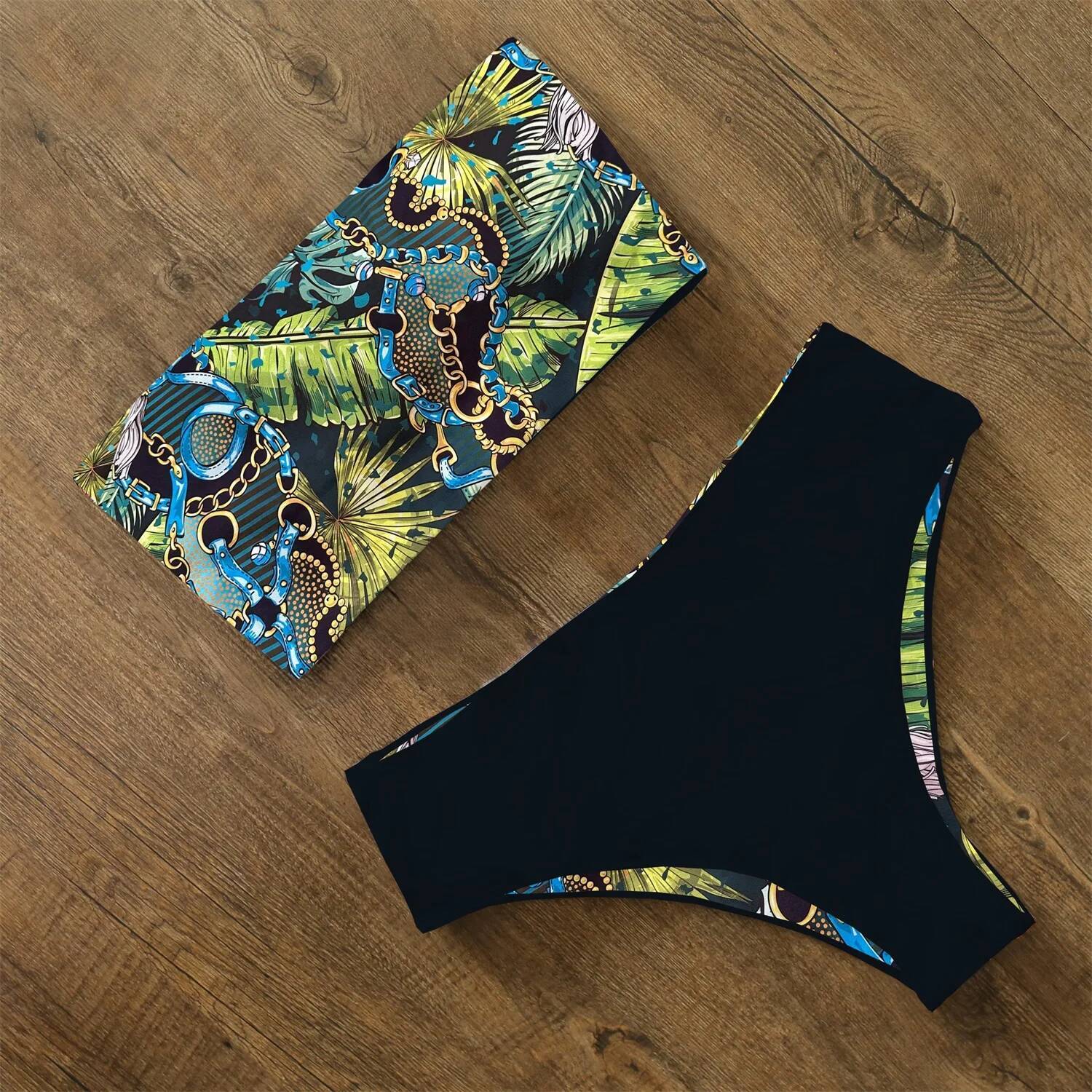 2025 Swimwear Swimsuit Women Print High Waist Bikini Set Back Cross Bandeau Bathing Suit Female Beach Wear Biquini