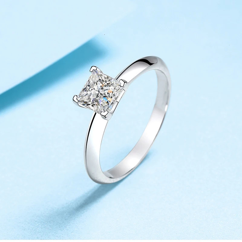 Tezzc 1ct 2ct Princess Cut Lab Diamond Ring For Women 925 Sterling Silver Pass Diamond Test Bands Party Wedding Rings 250610