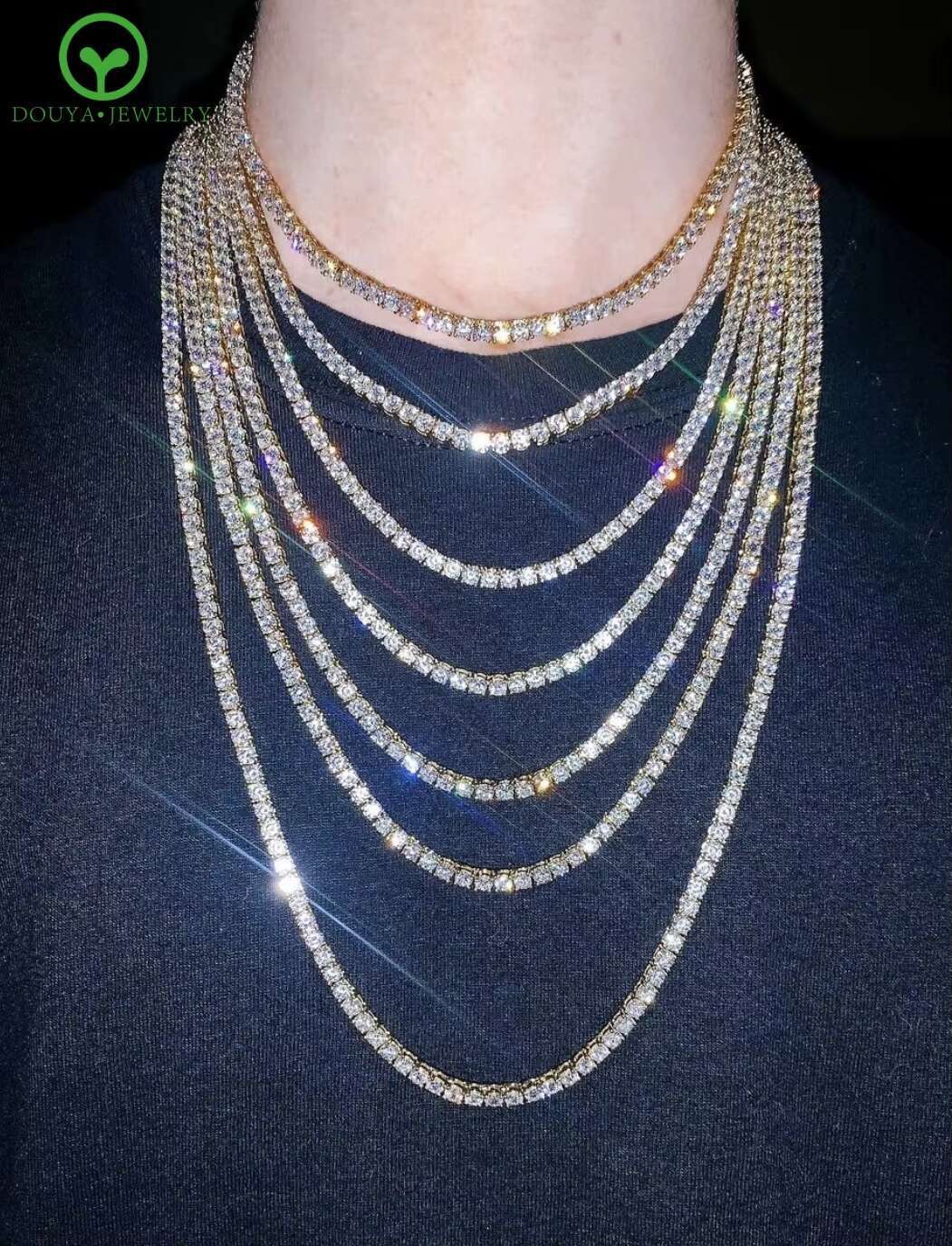 Men's and Women's Luxury Moissanite Tennis Necklaces Solid 10K & 14K Gold with Precious Gemstones (Choose from Multiple Sizes)