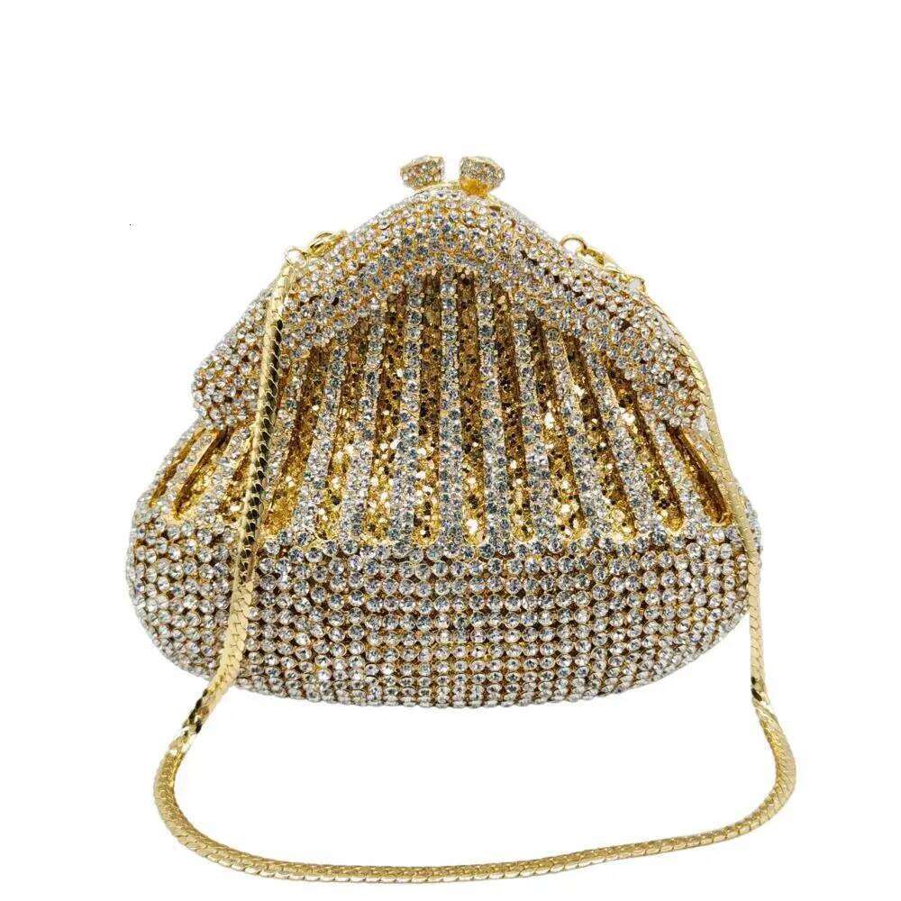 Crystal Evening Bag Gold Dia Women Wedding Purse Lady Rhinestone Clutches Party Dinner Handbags Branded Bags