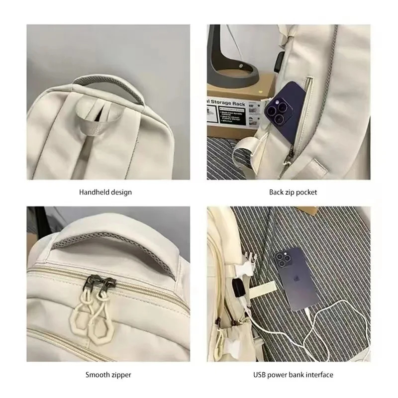 College Style Canvas School Bags For Solid Junior High School Student Schoolbag Korean Version Laptop Backpack Women 250606