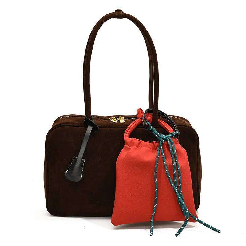 2Pcs Plain Color Autumn/Winter Faux Suede Tote Bag Vintage Boston Women Shoulder Bags Large Capacity Lady Handbags With Pendant