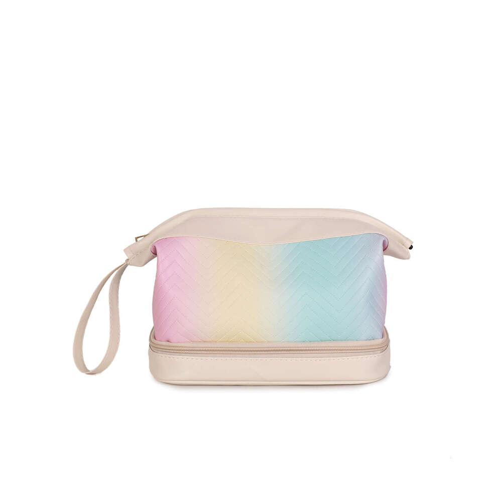 2025 New Large Capacity Double Layer Travel Portable Toiletry Gradient Color High-end Makeup Storage Bag