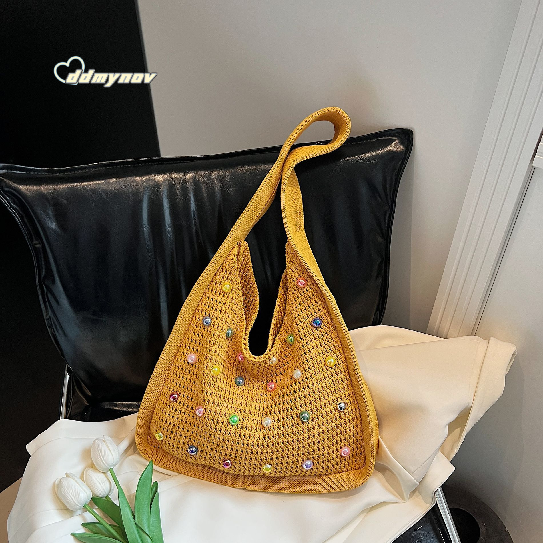 Korean Style Lazy Woven Underarm Pearl Large Capacity HOBO Women's Fashion Fresh Versatile Casual Shoulder Bag ddmynov