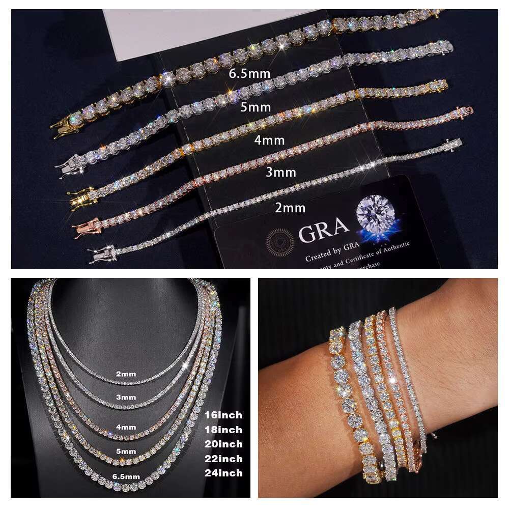 OACOCA Luxury Men Women Hip Hop Fine Jewelry Colares 2MM 3MM 4MM 5MM Diamond S925 Silver Iced Out Vvs Moissanite Tennis Chain Necklace