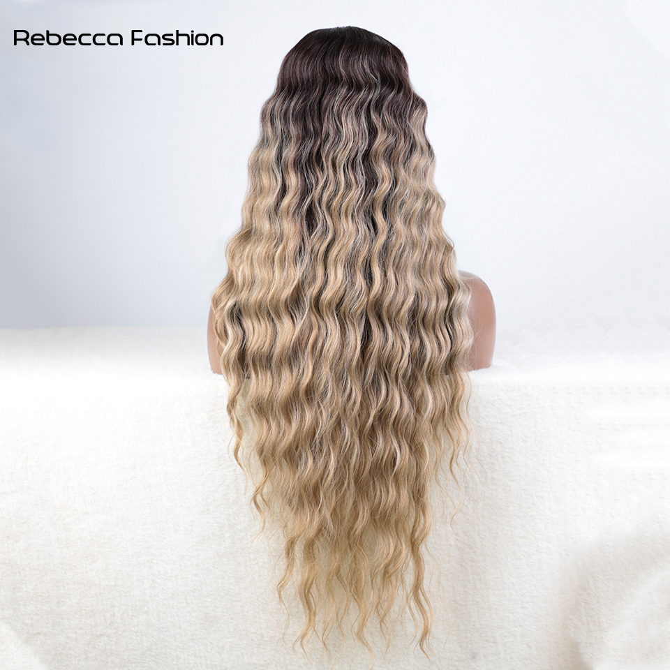 Rebecca Fashion Synthetic Ombre Blonde Ginger Wig for Women - Heat Resistant, Lace Front, Long Deep Wavy for Beach Cosplay