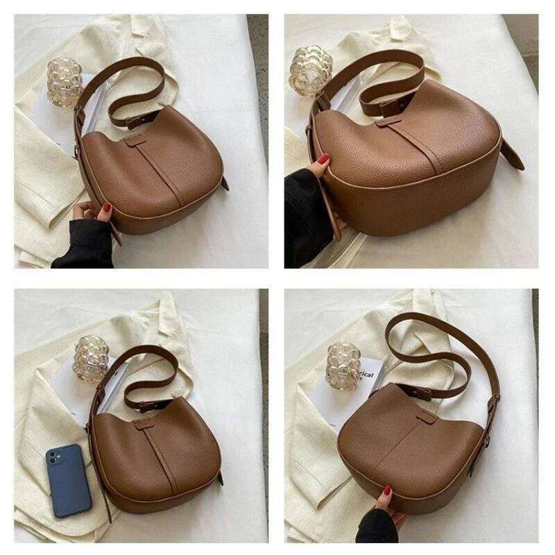 Leather Bags 2025 New Fashion Single Shoulder Crossbody Senior Explosive Women Bucket Package Simple Magnetic Buckle Bag