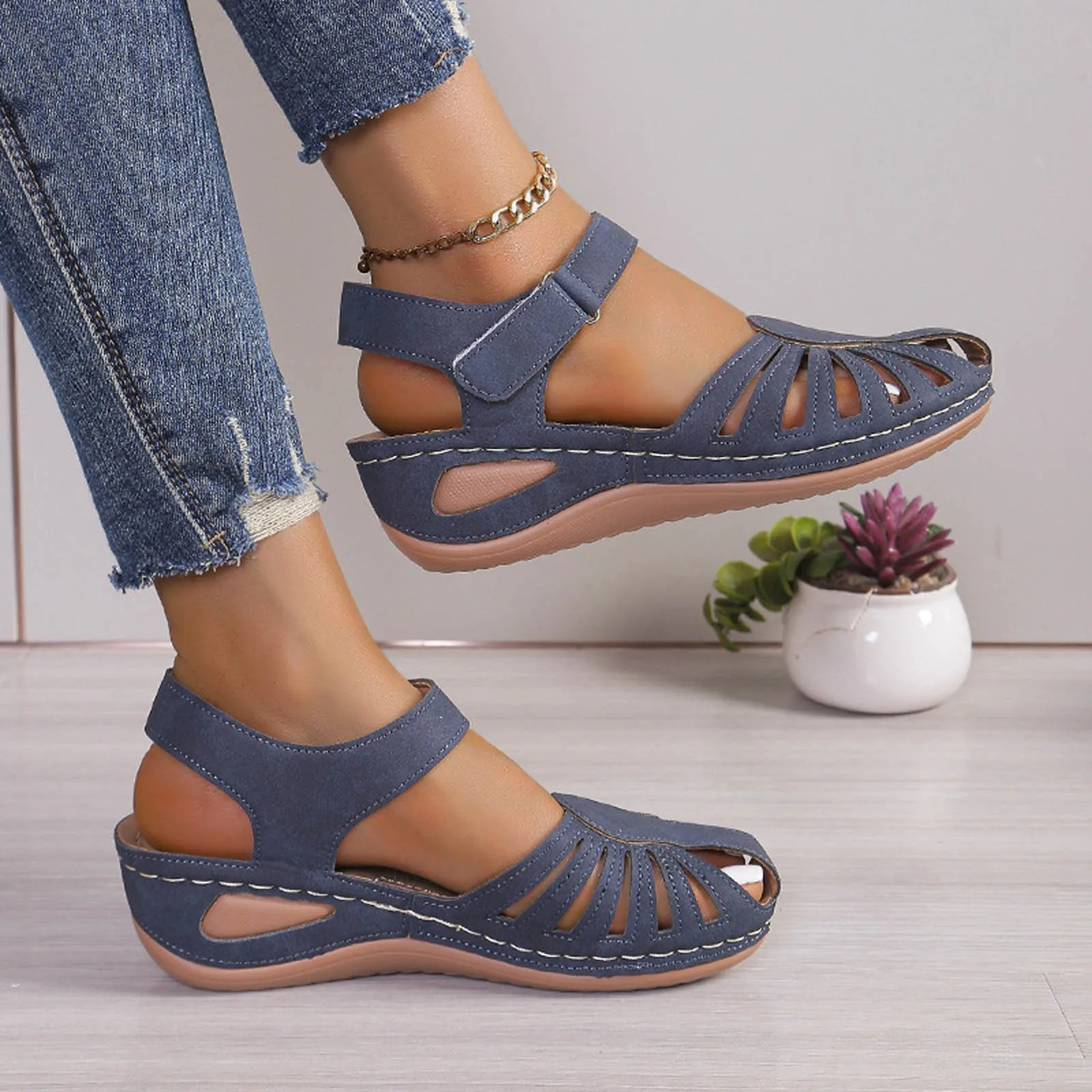 Women Summer Wedge Sandals Comfortable Platform Shoes Fisherman Sandals Close Toe Beach Shoes Classic Summer Moccasin 250603