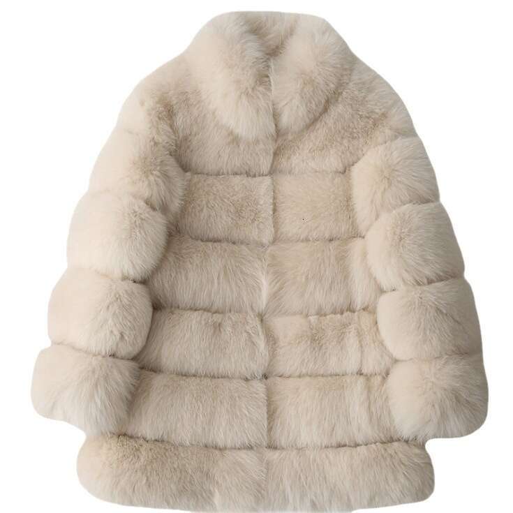 Mid-Length Stand Collar Faux Coat Fox Fur Women's Jacket