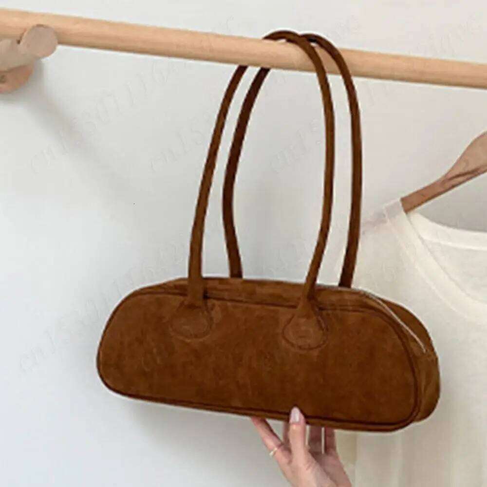 Women Boston Tote Suede Shoulder Bag Zipper Bowling Handbag Solid Color Multi-Pocket Clutch Purse For Shopping Travel