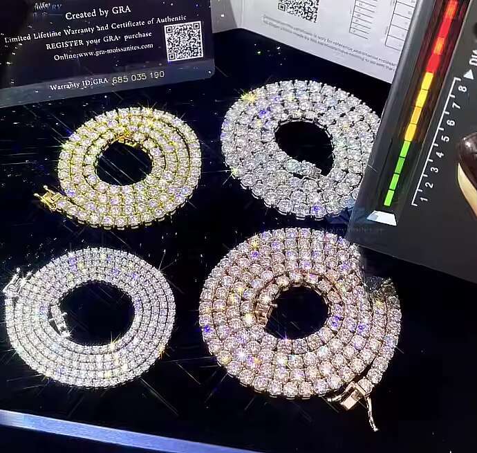 Fast Delivery High Quality Moissanite Tennis Chain 2mm 3mm 4mm 5mm 6.5mm Shining Brightly D VVS Moissanite Women Men Necklace