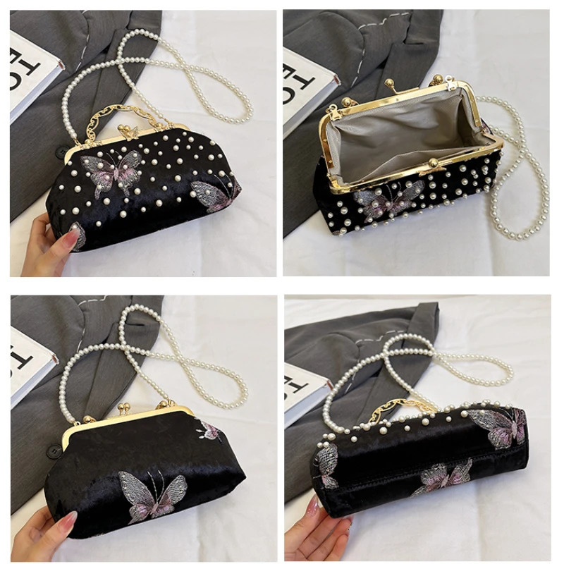 Artificial Pearl Inlaid Shoulder Bag Metal Chain Messenger Lady Banquet Shell Fashion Butterfly ner Evening Handbag 250605