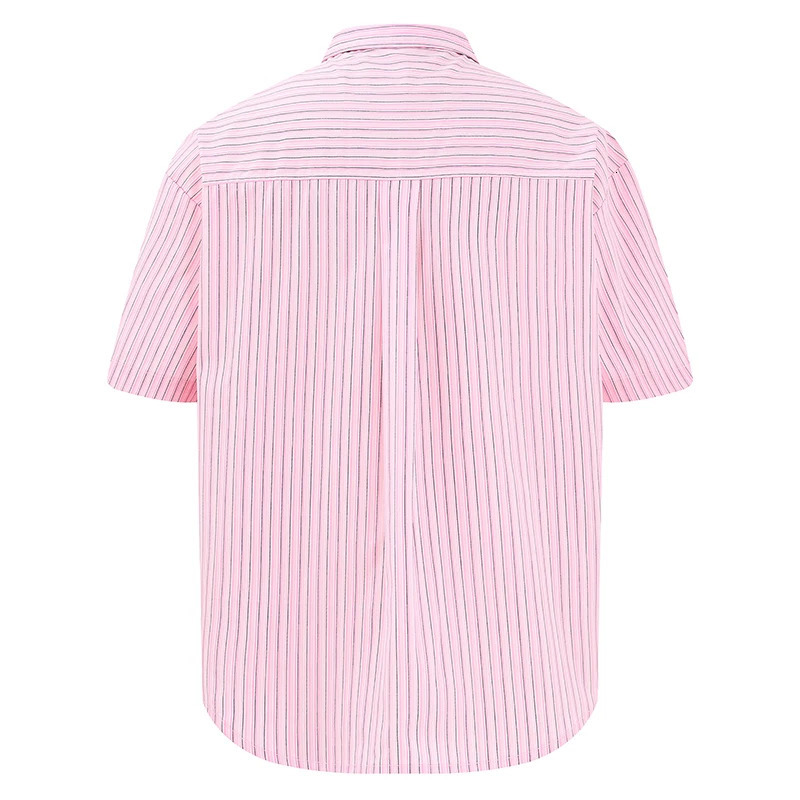 Mens Short Sleeve Striped Shirt Colorful Letter Print Harajuku Style Button Down Casual Cotton Loose Fit Summer Streetwear Top 250610