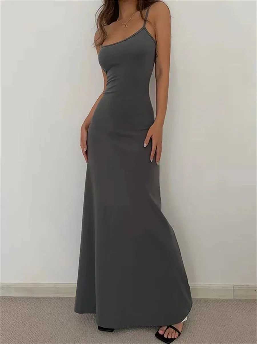 Woman Spring Summer Style Bodycon Dress Female Sexy Sleeveless Spaghetti Strap Split Sheath Dress Vestidos XJ250610