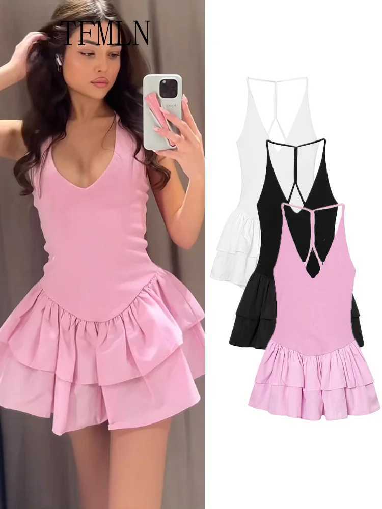 TFMLN Sweet Womens Sexy Tiered Halter Mini Dress 2025 Summer Fashion Casual Slim Short Dresses Elegant Party Dresses Vestidos XJ250610