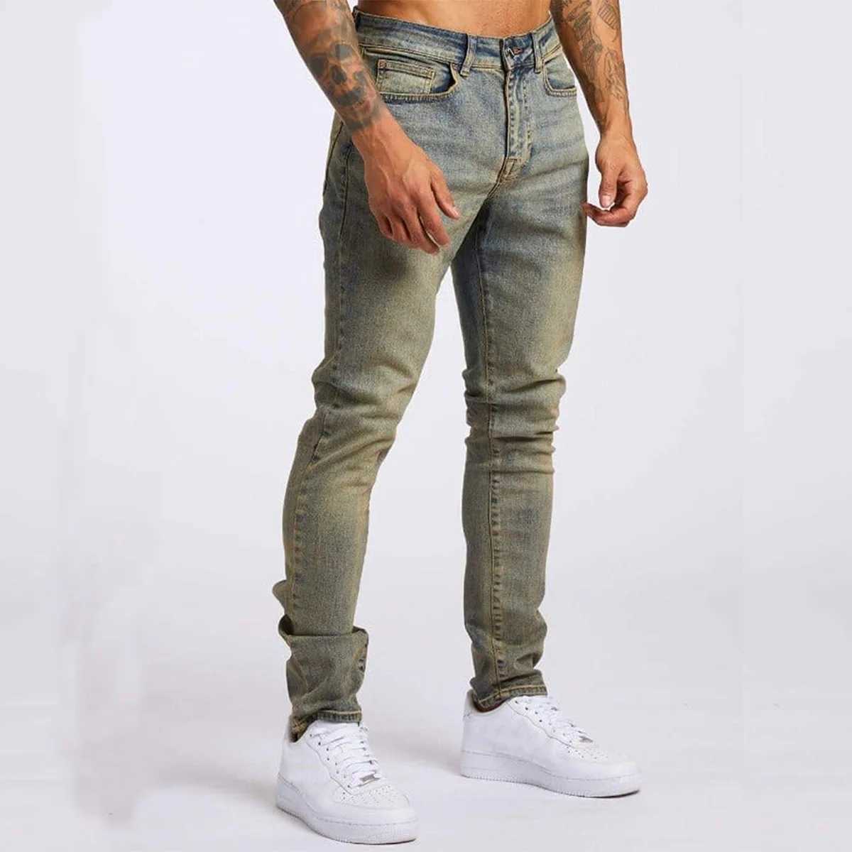 2025 Mens Jeans Elastic Skinny Solid Color Stretch Pencil Pants Slim Fit Denim Jeans Jogging Streetwear Cowboy Casual Trousers M250609