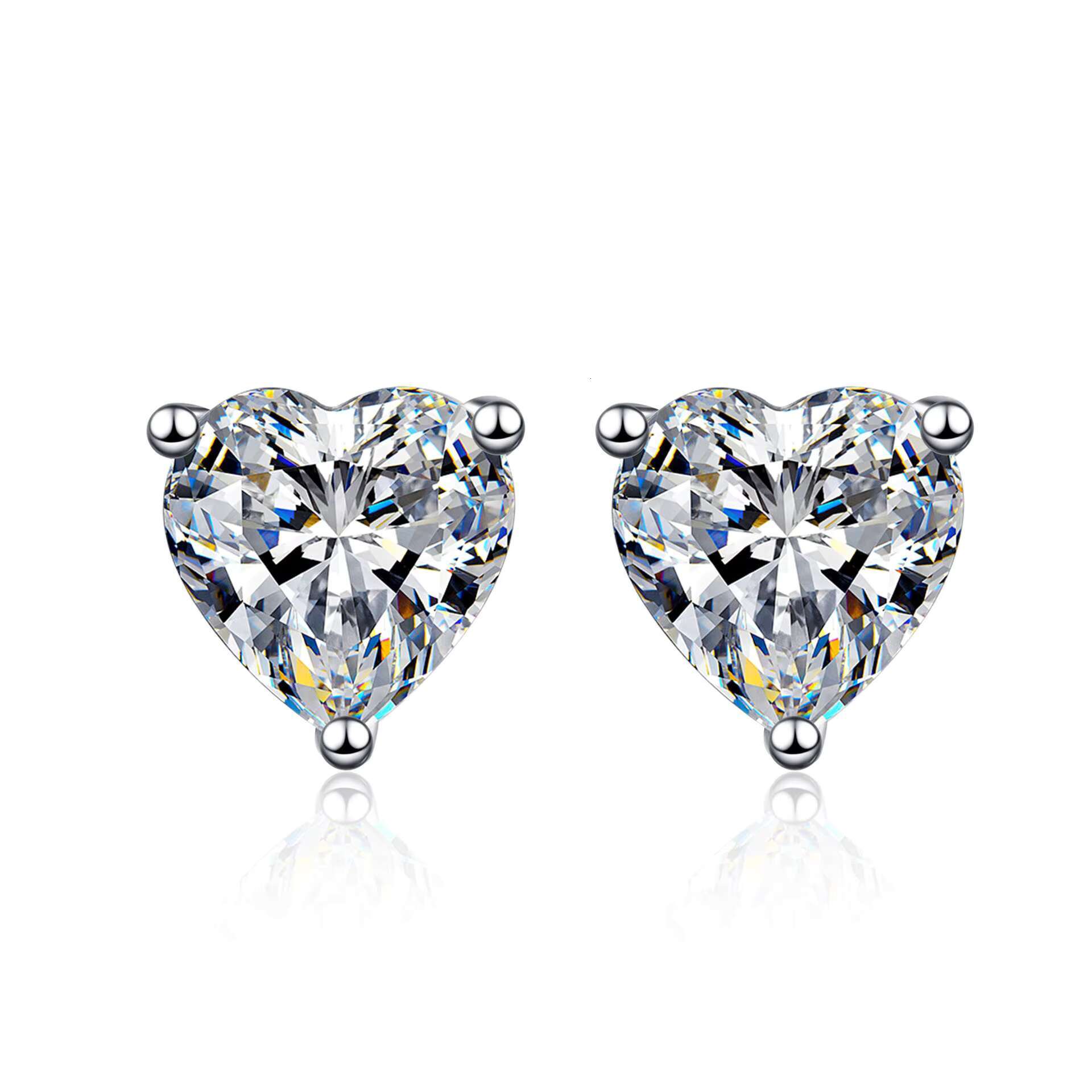S925 Sterling Silver Heart-Shaped Moissanite Stud Earrings for Women - Minimalist Design with Pt950 Gold Plating