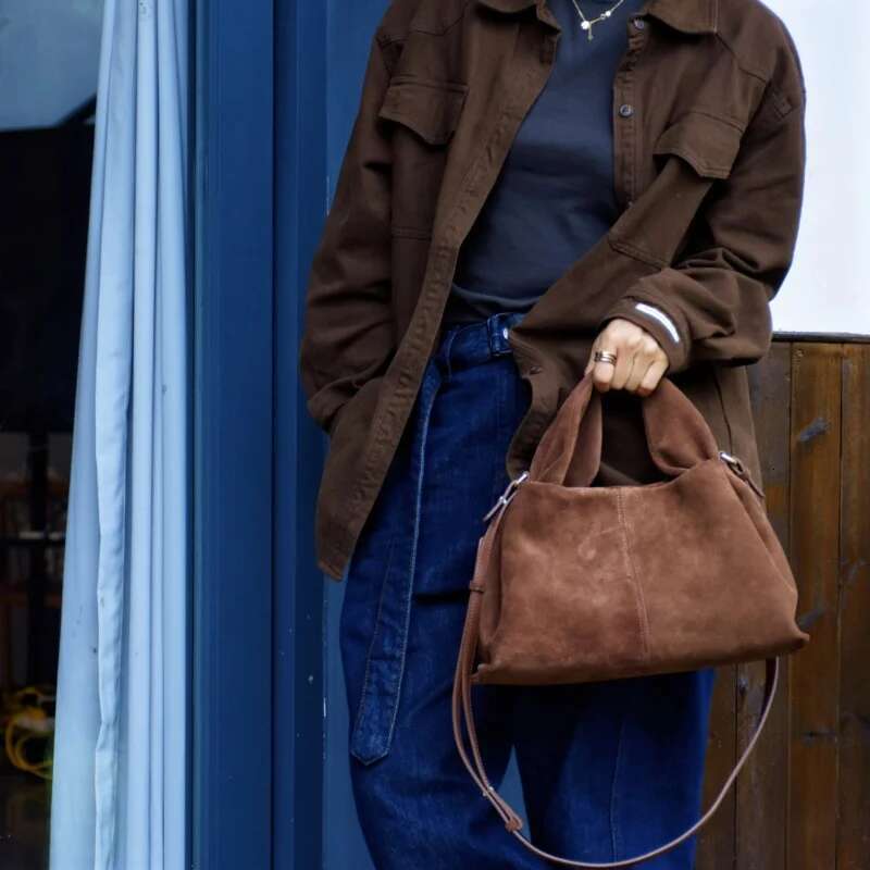 2024 New Dumpling Suede Leather Cowhide Large Capacity Handheld Single Shoulder Crossbody Bag Handbag For women