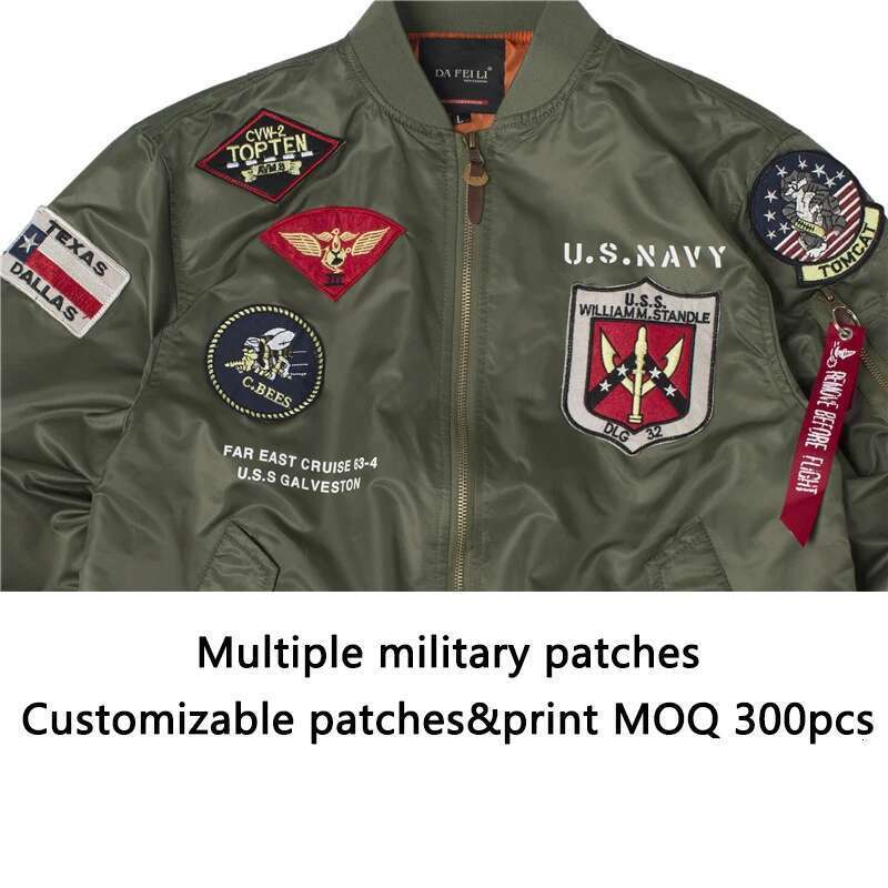 High Quality Military Fashion Casual Boy Youth Lightweight Top Gun Patch Embriodey Streetwear Ma1 Satin Flight Bomber Jacket Men