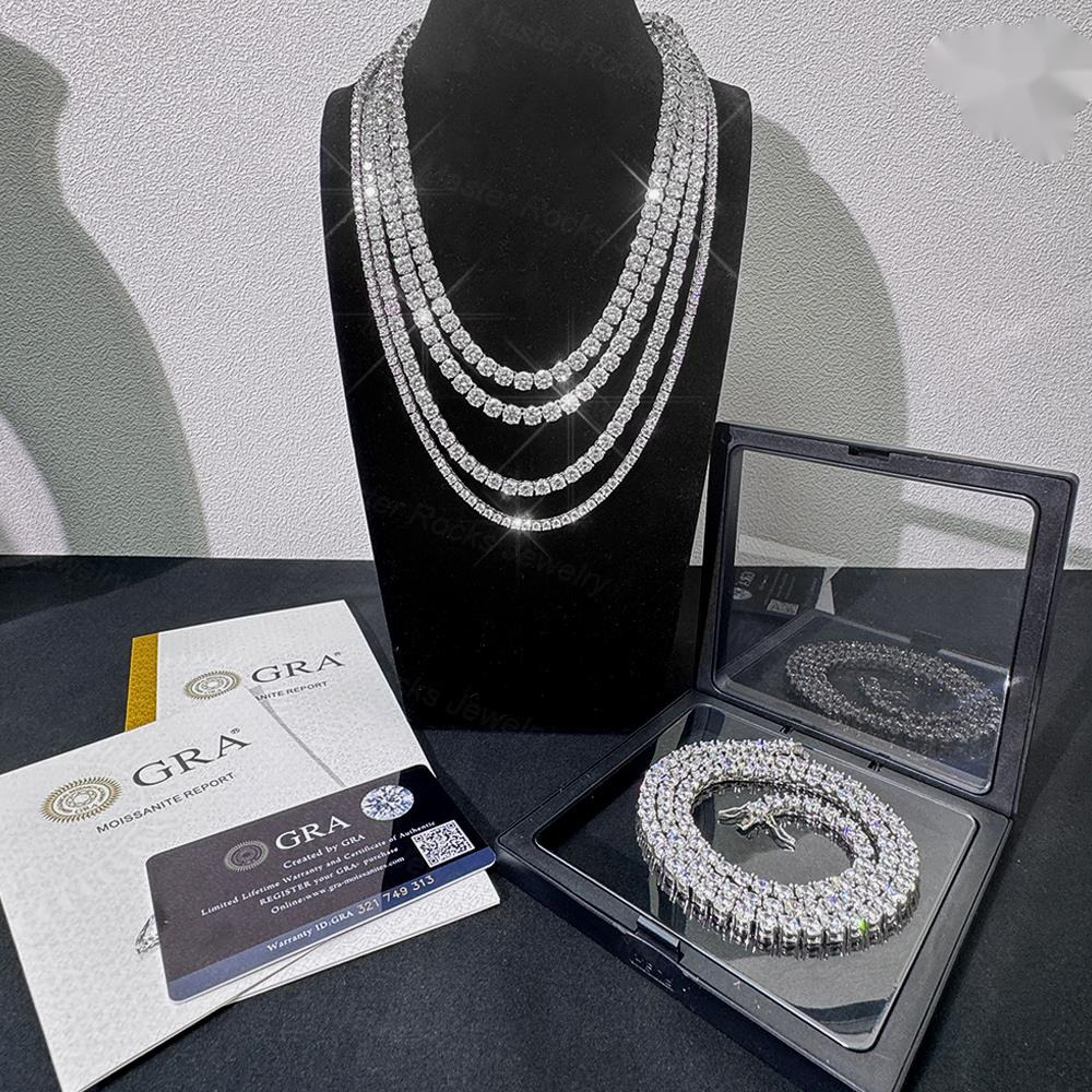 OACOCA 4mm Moissanite Tennis Iced Out S925 Hiphop Jewelry Necklace Moissanite Tennis Chain
