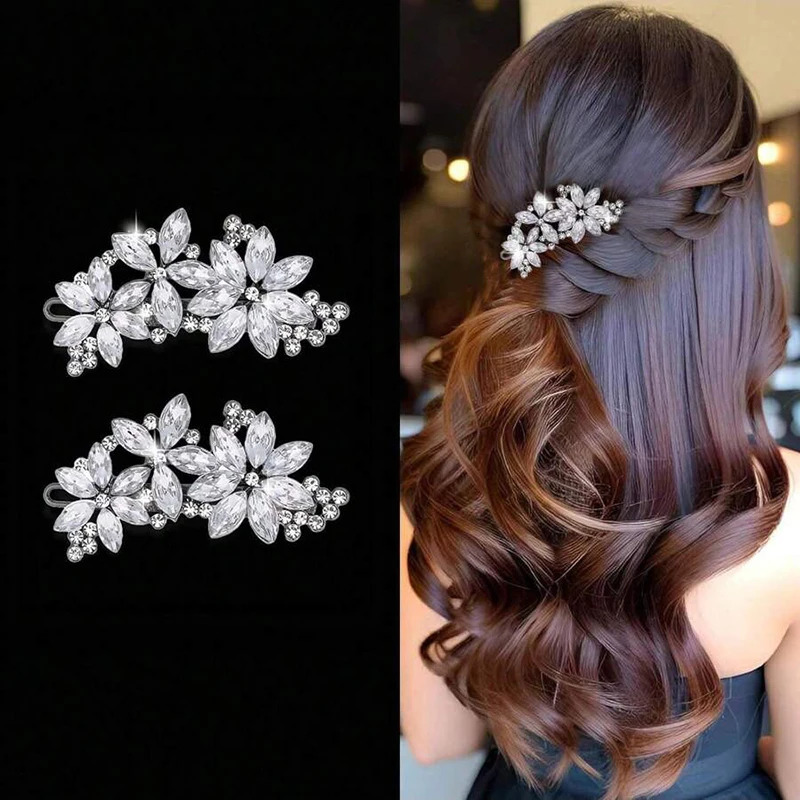 2pc Minimalist Rhinestone Crystal Womens Hair Clip Bride Hair Accessories Banquet Daily Versatile Girls Sweet Jewelry Hair Comb 250610
